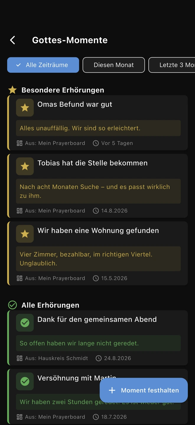 Gottes-Momente: erhörte Gebete mit Datum und Notiz